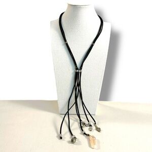 Free People Ariana Ost Bohemian Quartz Crystal Charm Fringe Beaded Bolo Necklace